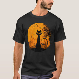 Vintage Scary Halloween Black Cat Costume Retro Mo T-Shirt