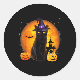 Vintage Scary Halloween Black Cat Costume Witch Classic Round Sticker