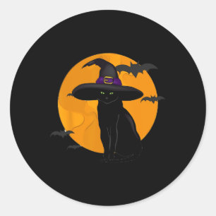 Vintage Scary Halloween Black Cat Costume Witch Ha Classic Round Sticker