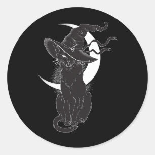 Vintage Scary Halloween Black Cat Costume Witch Ha Classic Round Sticker