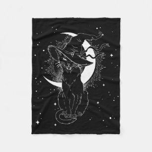 Vintage Scary Halloween Black Cat Costume Witch Ha Fleece Blanket