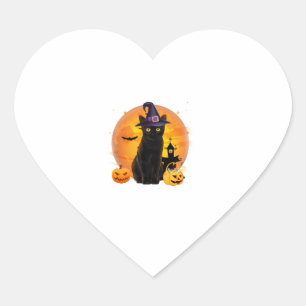 Vintage Scary Halloween Black Cat Costume Witch Ha Heart Sticker