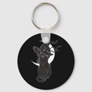 Vintage Scary Halloween Black Cat Costume Witch Ha Key Ring