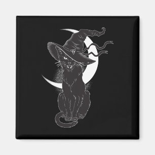 Vintage Scary Halloween Black Cat Costume Witch Ha Magnet