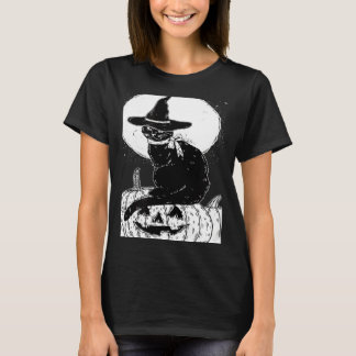 Vintage Scary Halloween Black Cat Costume Witch Ha T-Shirt