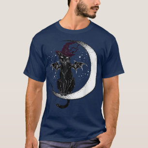 Vintage Scary Halloween Black Cat Costume Witch Ha T-Shirt