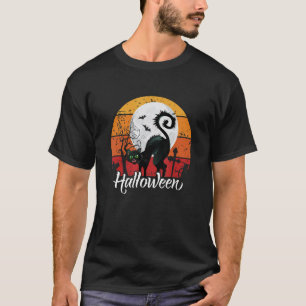 Vintage Scary Halloween Black Cat Costume Witch Ha T-Shirt