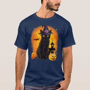 Vintage Scary Halloween Black Cat Costume Witch Ha T-Shirt
