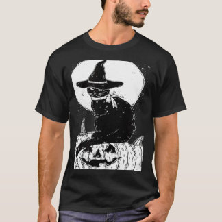 Vintage Scary Halloween Black Cat Costume Witch Ha T-Shirt