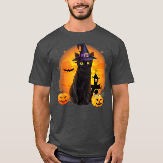Vintage Scary Halloween Black Cat Costume Witch Ha T-Shirt