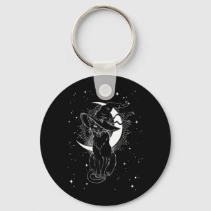 Vintage Scary Halloween Black Cat Costume Witch Key Ring