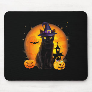 Vintage Scary Halloween Black Cat Costume Witch Mouse Pad