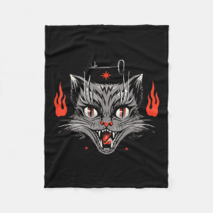 Vintage Scary Halloween Black Cat Fleece Blanket