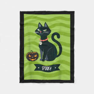 Vintage Scary Halloween Black Cat Fleece Blanket