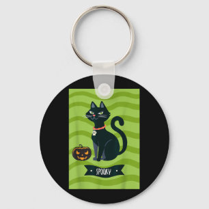 Vintage Scary Halloween Black Cat Key Ring