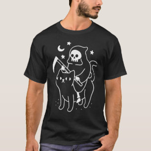 vintage scary halloween black cat Skeleton costume T-Shirt
