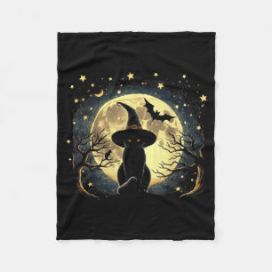 Vintage Scary Halloween Black Cat Van Gogh Starry Fleece Blanket