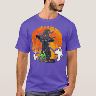 Vintage Scary Halloween Black Cat Witch Hat  T-Shirt