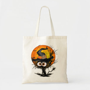 Vintage Scary Halloween Black Cat with Witch Hat & Tote Bag