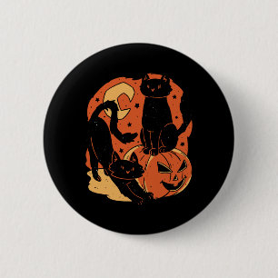 Vintage Scary Halloween Black Cats And Pumpkin 6 Cm Round Badge