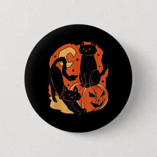 Vintage Scary Halloween Black Cats And Pumpkin 6 Cm Round Badge