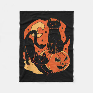 Vintage Scary Halloween Black Cats And Pumpkin Fleece Blanket