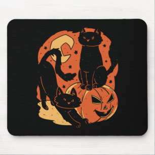 Vintage Scary Halloween Black Cats And Pumpkin Mouse Pad