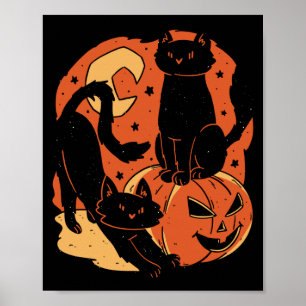 Vintage Scary Halloween Black Cats And Pumpkin Poster