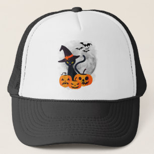 Vintage Scary Halloween Costume Black Cat Witch Ha Trucker Hat