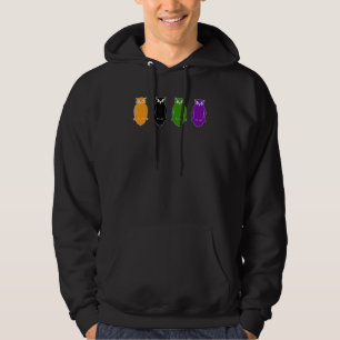 Vintage Scary Halloween Owls All Sitting In A Row Hoodie