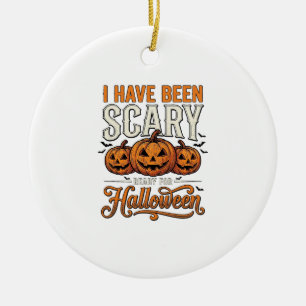 Vintage Scary Halloween Pumpkin Shirt Design_1 Ceramic Ornament