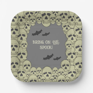 Vintage Scary Skull Halloween Party Paper Plate