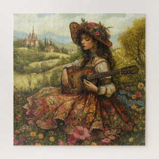 Vintage Scene of Woman with a Guitar Jigsaw Puzzle