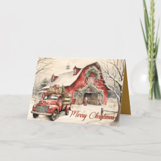 Vintage Scene: Santa With Truck Christmas Card