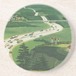 Vintage Scenic American Highways, Cars Road Trip Coaster