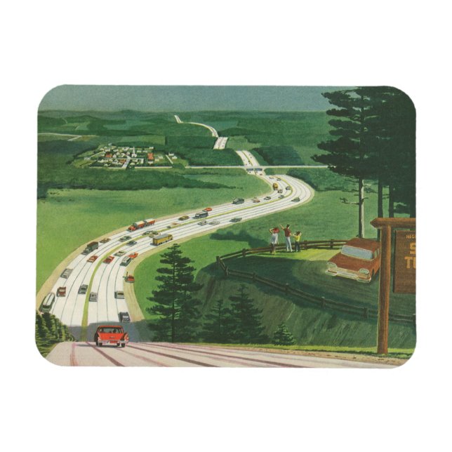 Vintage Scenic American Highways, Cars Road Trip Magnet (Horizontal)