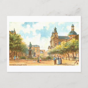 Vintage Schiller Platz in Mannheim, Germany Postcard