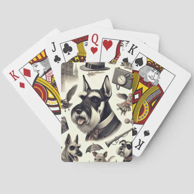 Vintage Schnauzer Illustration Playing Cards (Back)