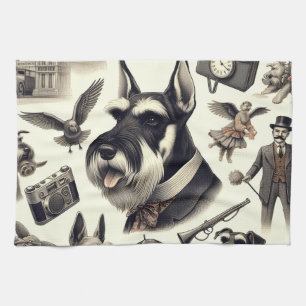 Vintage Schnauzer Illustration Tea Towel