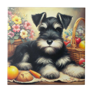 Vintage Schnauzer Painting Ceramic Tile