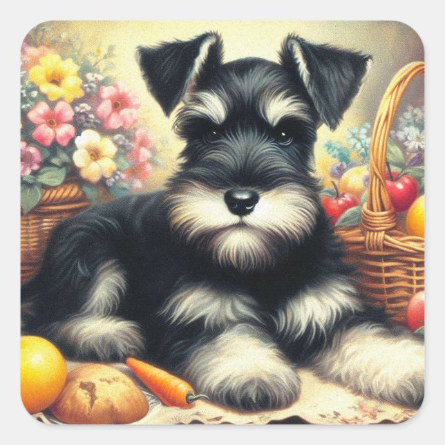 Vintage Schnauzer Painting Square Sticker (Front)