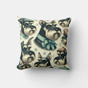 Vintage Schnauzer Seamless Illustration Cushion