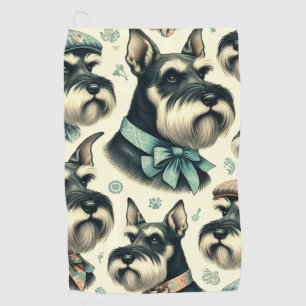 Vintage Schnauzer Seamless Illustration Golf Towel