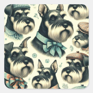 Vintage Schnauzer Seamless Illustration Square Sticker