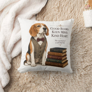 Vintage Scholarly Beagle Librarian Art Cushion