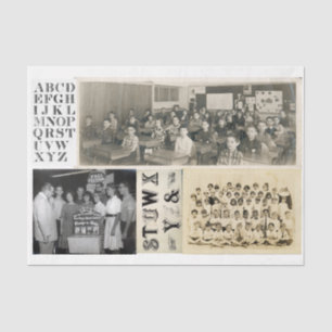 Vintage School Days Photograph Decoupage Collage Tissue Paper