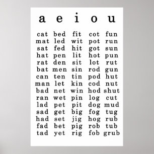Vintage Schoolroom Short Vowel Poster 24x36