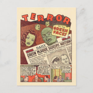 Vintage Sci-Fi Adventure Terror of the Green Faces Postcard