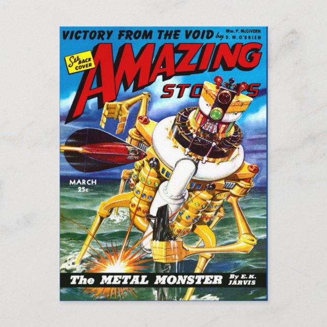 Vintage Sci Fi art Metal Monster Postcard (Front)