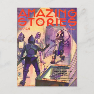 Vintage Sci Fi art Robots Postcard